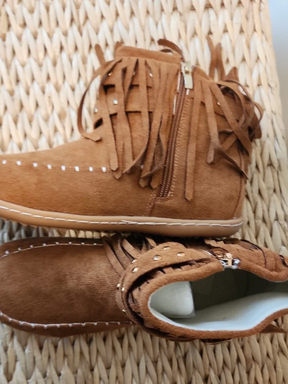 Allison Women's Fringe Ankle Booties/Boots in Tan (Size 39)